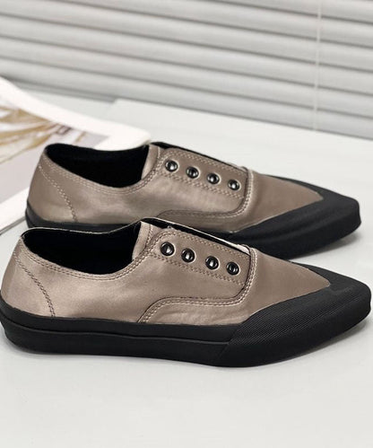 Khaki Silk Blended Boutique Splicing Pointed Toe Flat Shoes for