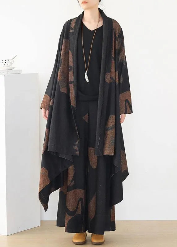 French Apricot Black Pockets Asymmetrical Design Fall Two Pieces Set Long Sleeve