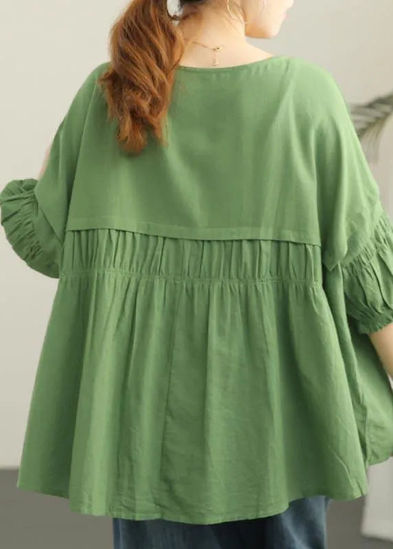 Orange Patchwork Batwing Sleeve Cotton Shirt Tops Summer