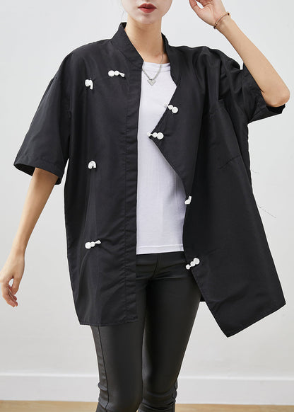 Black Oversized Chinese Style Cotton Shirt Short Sleeve