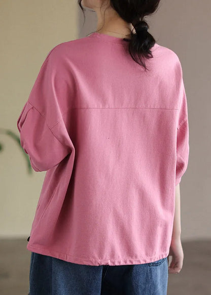 Vogue Pink O-neck Embroideried T Shirt Half Sleeve