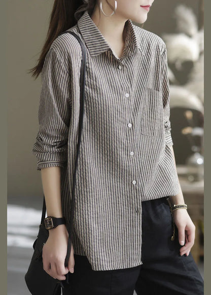 Peter Pan Collar Striped Blouse Tops Spring