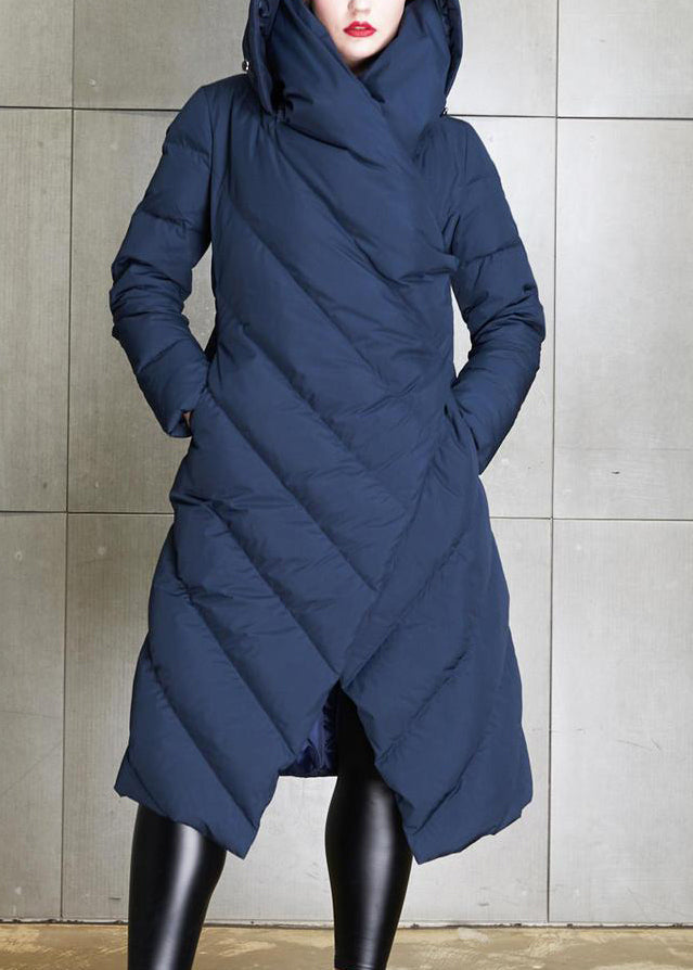 New Navy Asymmetrical Button Cotton Blend Coat Winter