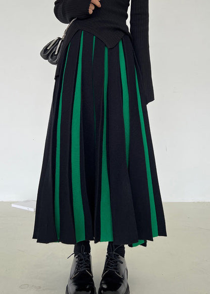 Classy Green Patchwork Knit a Line Skirts Fall
