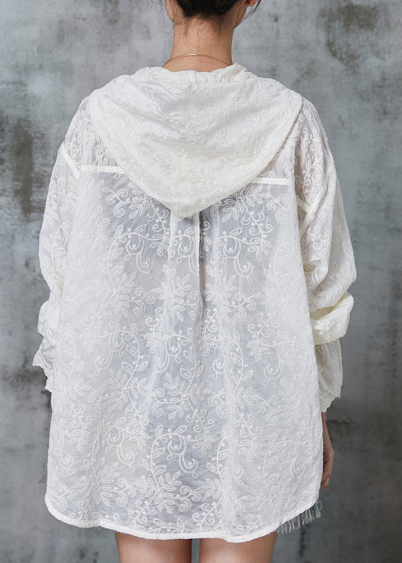 Stylish Beige Embroidered Lace Upf 50+ Coat Jacket Spring