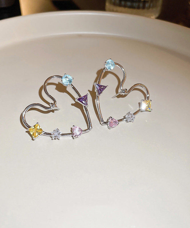 Novelty Rainbow Copper Alloy Zircon Hollow Out Love Stud Earrings