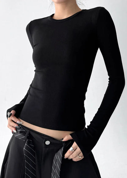 Black Patchwork Lace Blouse Top Hollow Out Fall