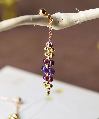 Handmade Purple Grape Crystal 14k Gold Drop Earrings