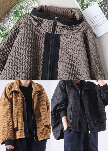 Caramel Zip Up Low High Design Corduroy Coat Spring