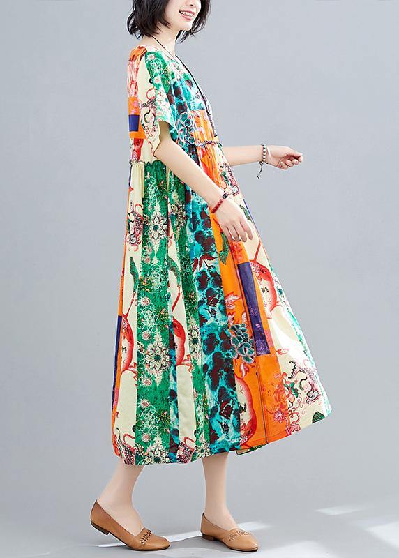 Green Print Dresses O Neck Patchwork Maxi Spring Dress