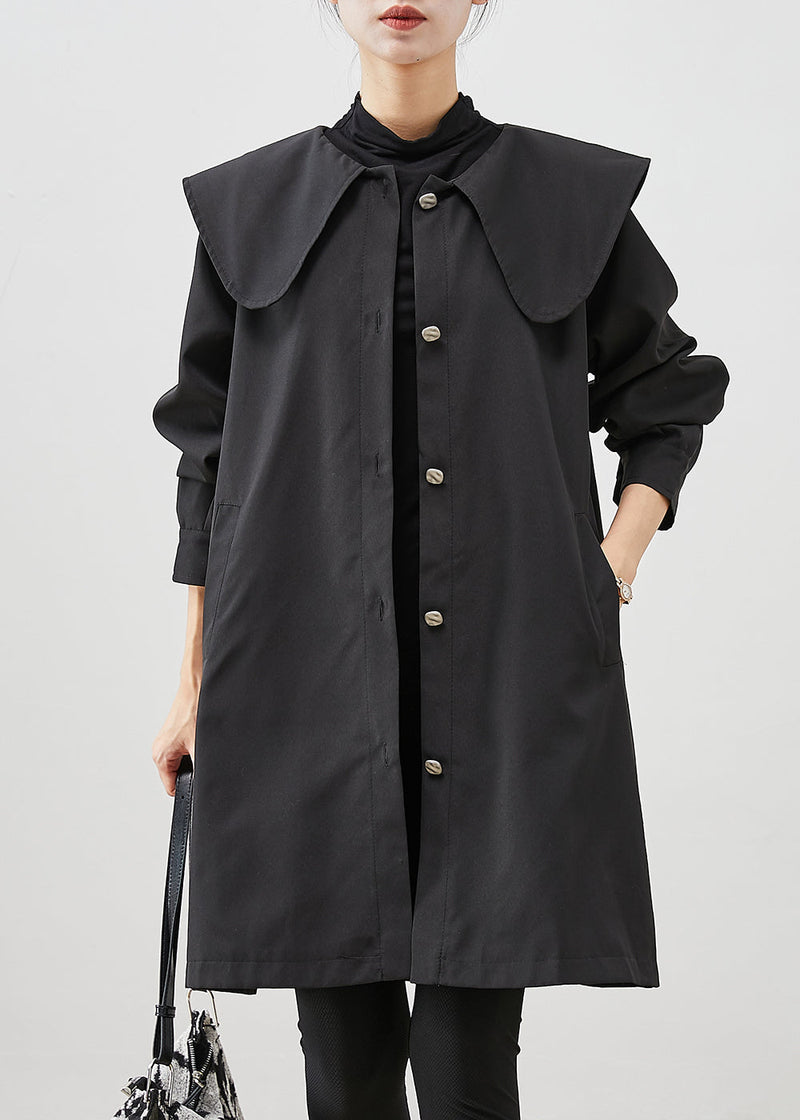 Black Peter Pan Collar Pockets Cotton Coat Outwear Fall