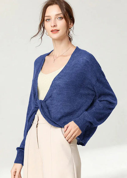 Unique Blue Long Sleeve Knit Vogue Fall Top