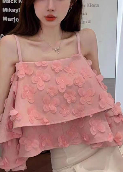 New Pink Butterfly Denim Strap Tank Top Summer