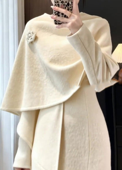 Apricot Shawl and Maxi Dresses Two Pieces Set Fall