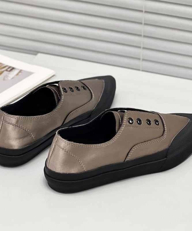 Khaki Silk Blended Boutique Splicing Pointed Toe Flat Shoes for