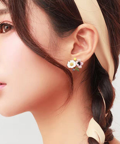 Brief Rainbow Sterling Silver Asymmetrical Enamel Stud Earrings