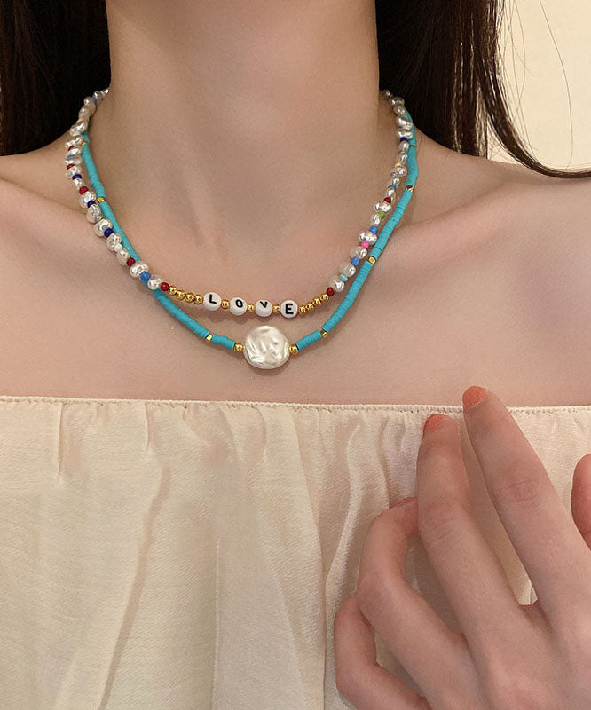 Blue Alloy Pearl Acrylic Princess Necklace