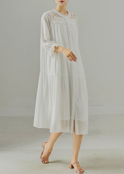 White Oversized Patchwork Cotton Robe Dresses Summer