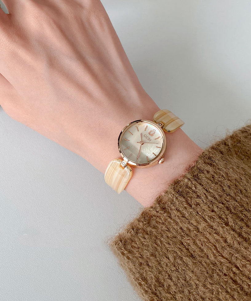 Apricot Alloy Quartz Movement Hardlex Crystal Watches