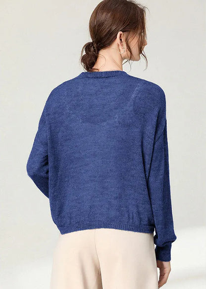 Unique Blue Long Sleeve Knit Vogue Fall Top