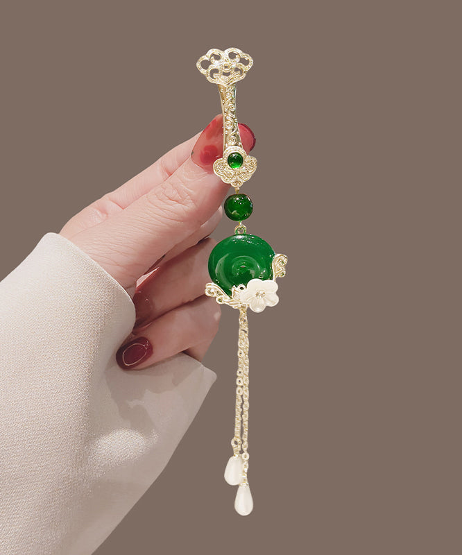 Novelty Green Alloy Jade Ping Buckle Tassel Brooches