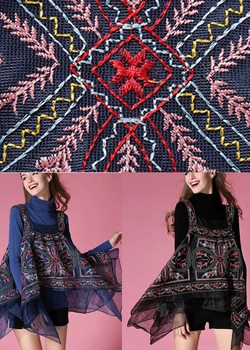 Black Knit Sweaters + Embroideried Print Fall Two Pieces Set