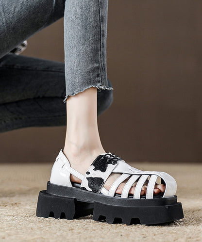 Platform Black Leopard Roman Sandals New Hollow Out Design