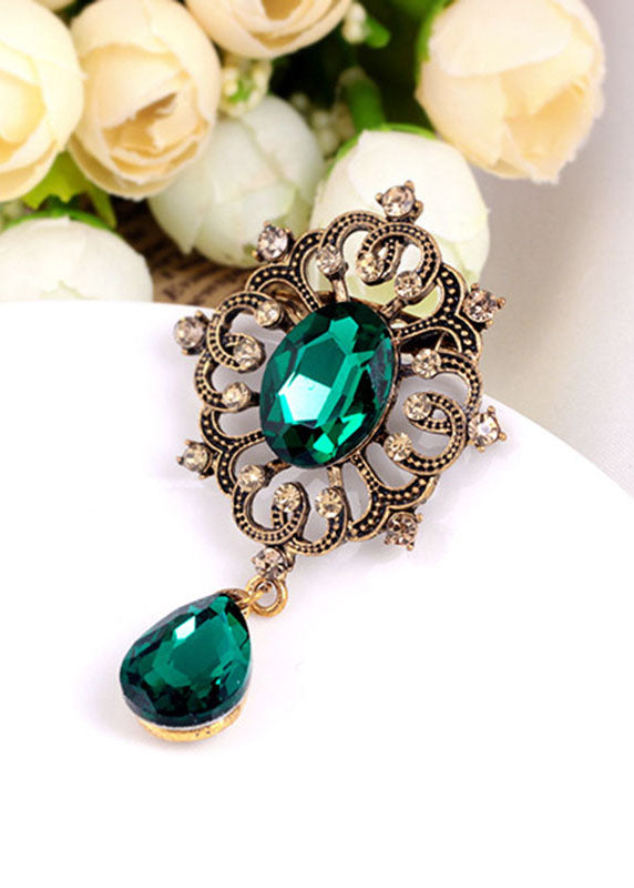 Green Alloy Zircon Crystal Brooches