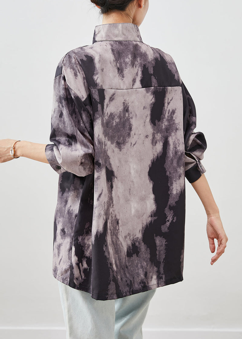Black Oversized Tie Dye Spandex Shirts Fall