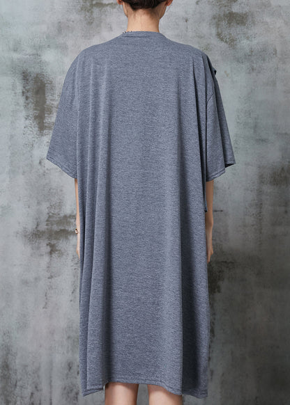 Grey Oversized Patchwork Cotton Robe Dresses Summer