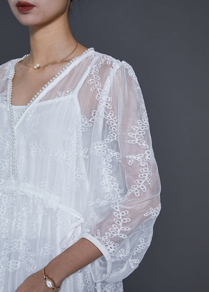 White Embroidered Lace Maxi Dresses Spring