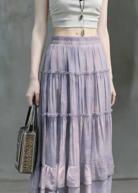 Art Purple Ruffled Patchwork Maxi Skirts