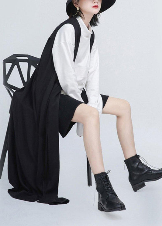 Summer New Black Sleeveless Loose and Long Waistcoat