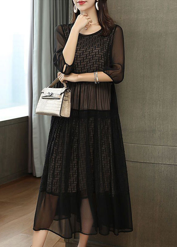 Black Embroideried Patchwork Chiffon Party Dress Summer