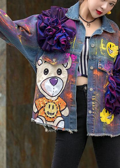 Blue Peterpan Collar Patchwork Button Fall Long Sleeve Jackets