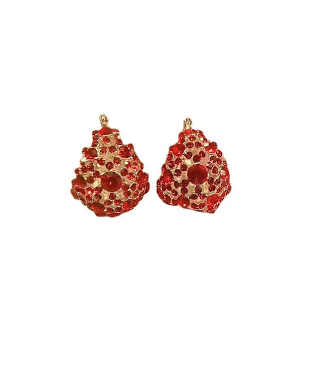 Red Copper Overgild Inlaid Zircon Hollow Out Water Dropstud Earrings