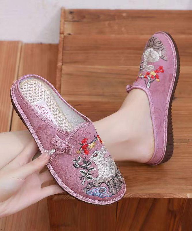 Pink Embroidery Retro Splicing Slide Sandals Soofairy Shoes-20251