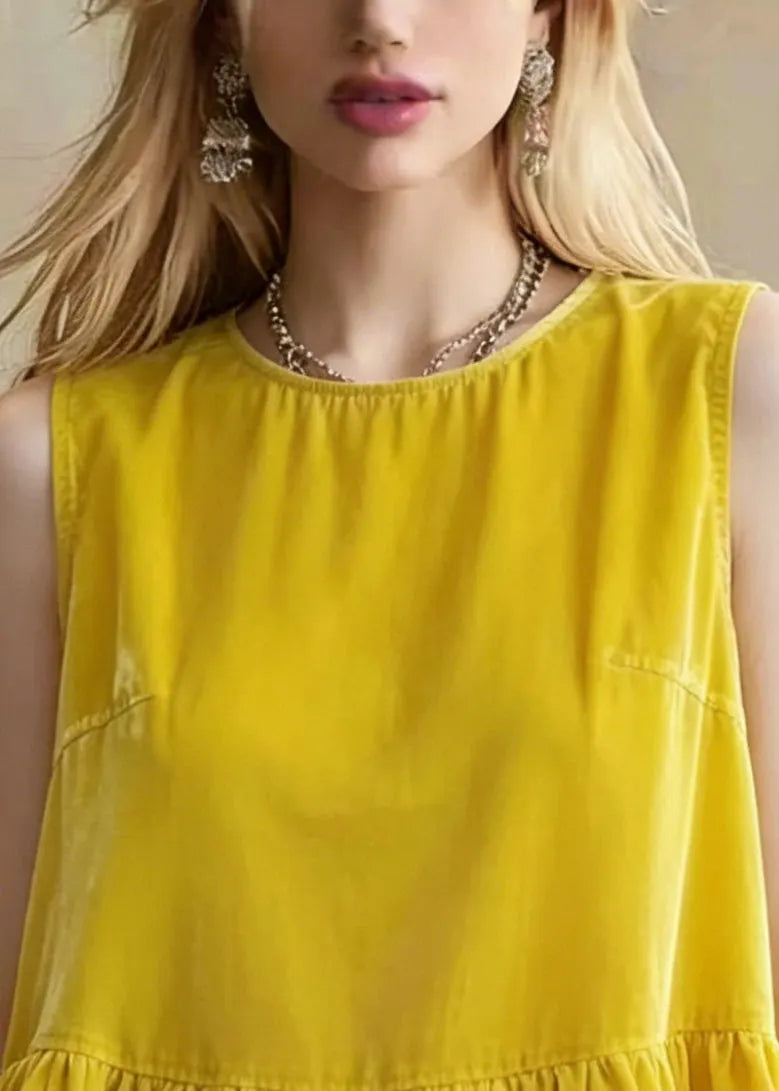 Yellow Oversized Patchwork Tanks Sleeveless