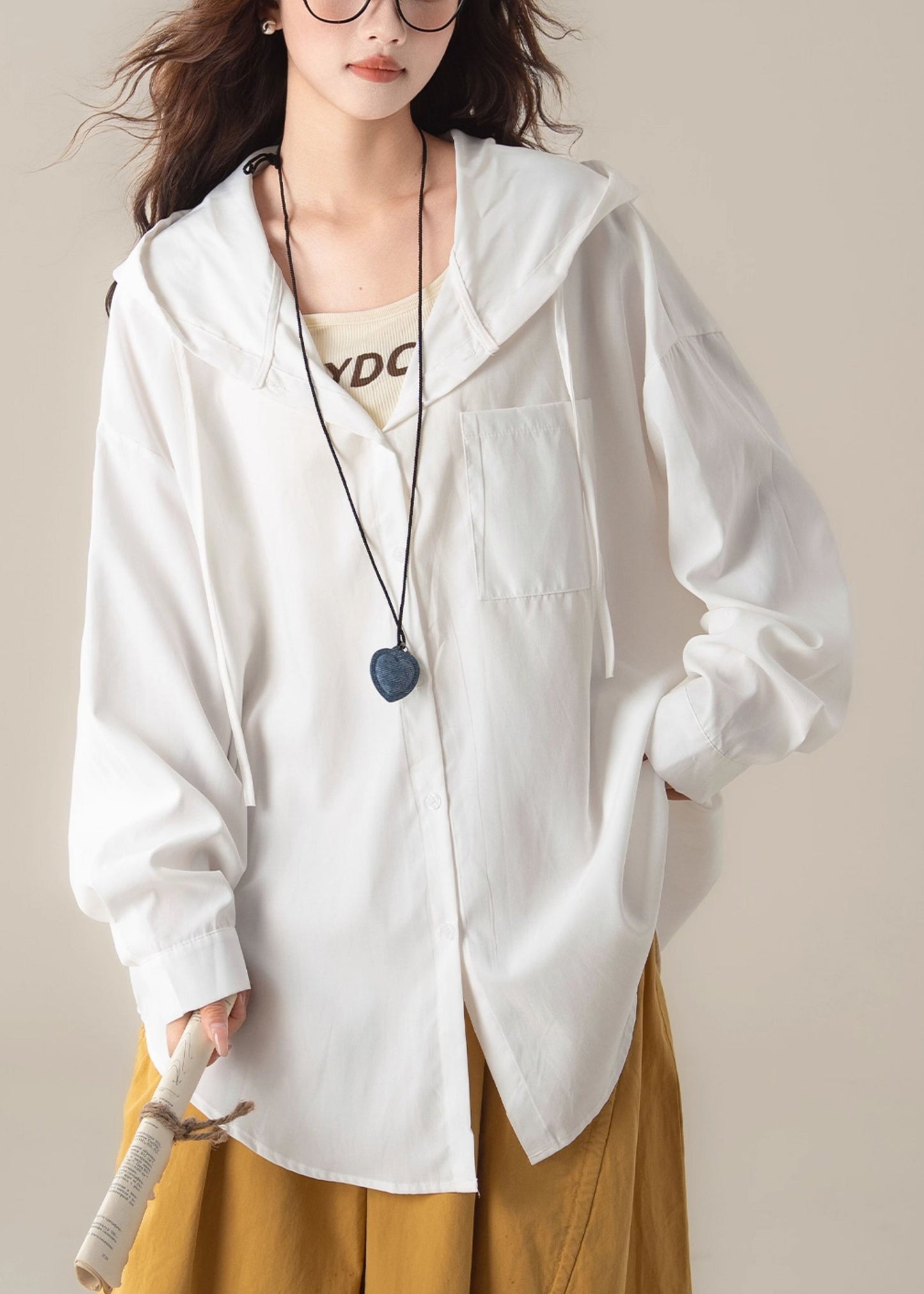 White Button Pockets Oversized Cotton Shirts