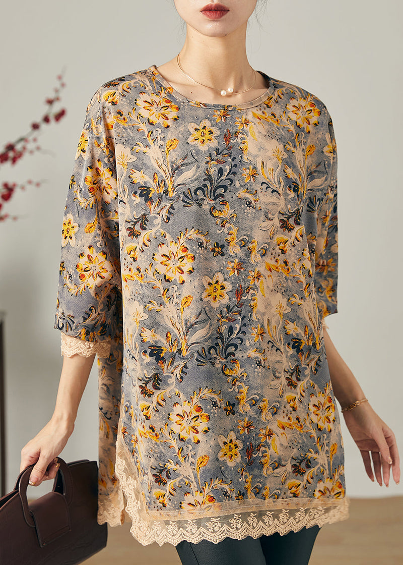 Khaki Oversized Patchwork Chiffon Shirts Spring