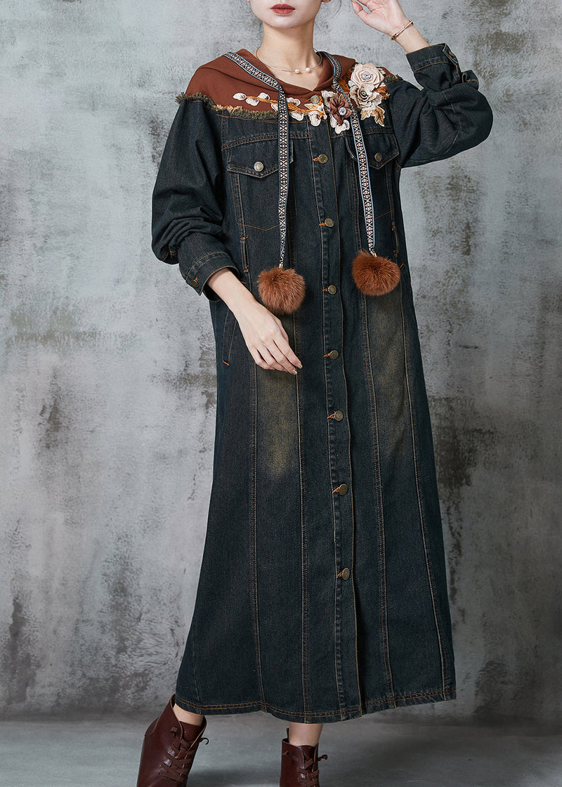 Fine Navy Patchwork Denim Long Dresses Spring