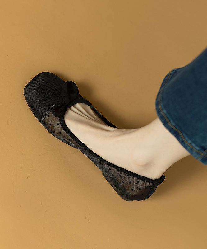 Black Bow Splicing Comfy Tulle Flat Shoes for