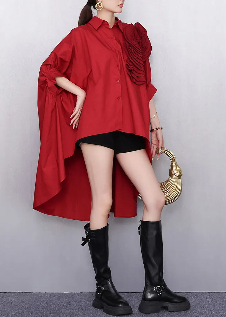 Original Design Scarlet Asymmetrical Rosette Loose Blouse