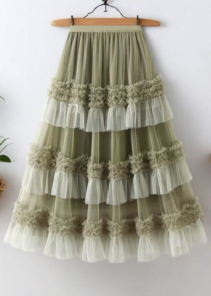Loose Black Ruffled Elastic Waist Tulle Skirts Summer