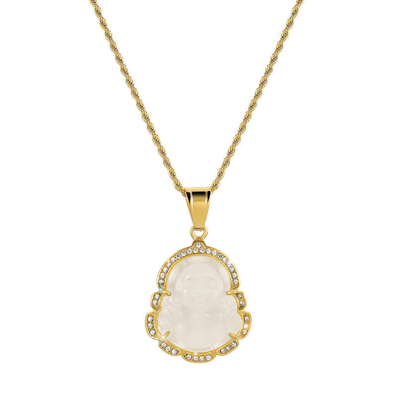 Buddha Stones 18k Gold Filled Laughing Buddha Jade Luck Necklace Chain Pendant