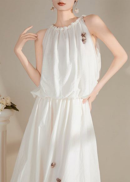 White O-neck Top and Maxi Skirts Two Pieces Set Summer