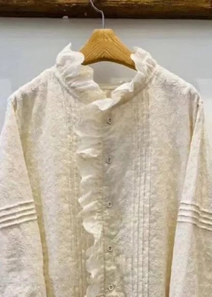 Natural Beige Stand Collar Asymmetrical Patchwork Button Top Fall