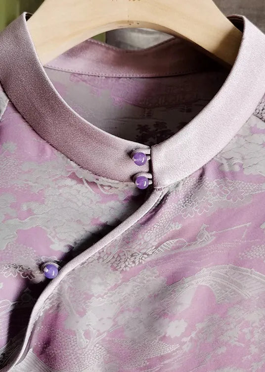 Purple Tasseled Patchwork Jacquard Silk Top Summer