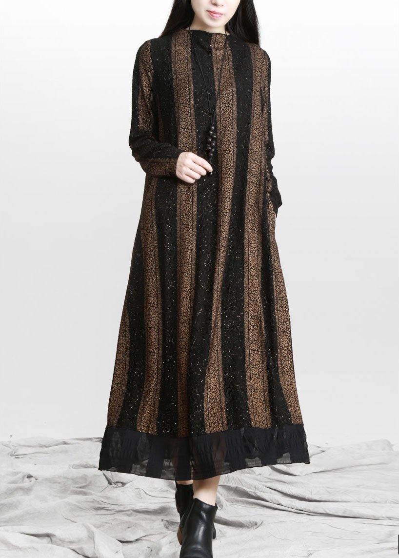 Natural Gold Stand Pockets a Line Dresses Fall