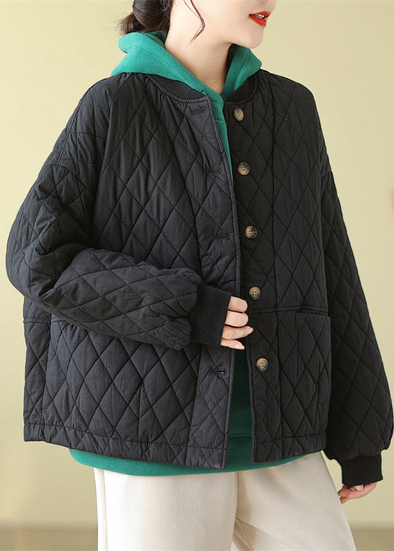Olive Pockets Button Patchwork Fine Cotton Filled Jacket Winter